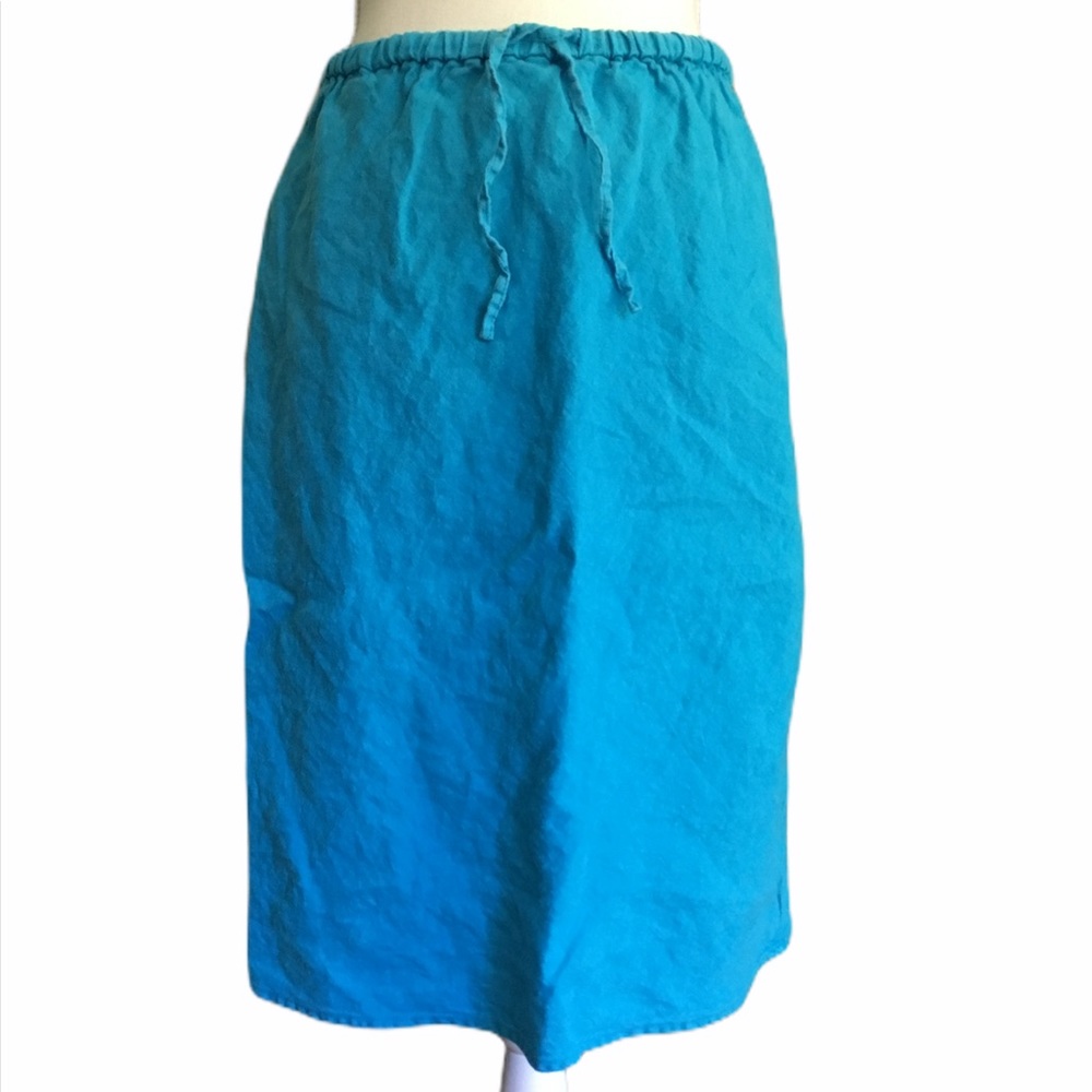 Blue Linen Pull-on Casual Skirt Medium
